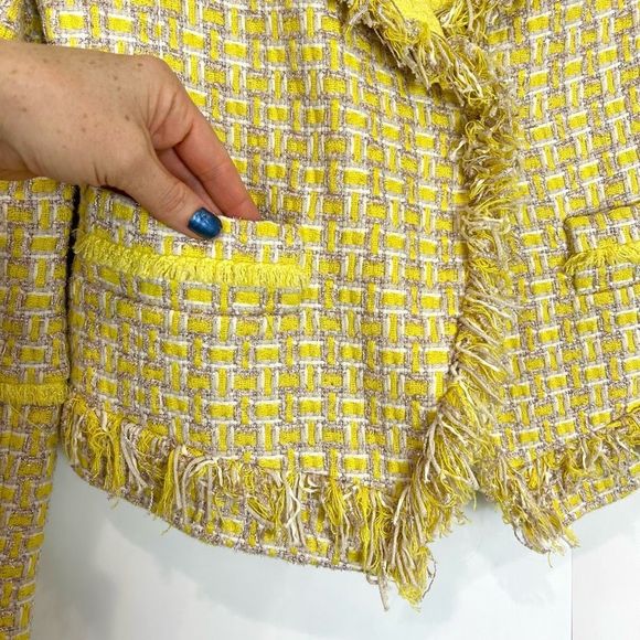 Boucle Tweed Blazer Chanel Style Jacket in Fringed Yellow HTF Super RARE - Picture 6 of 15